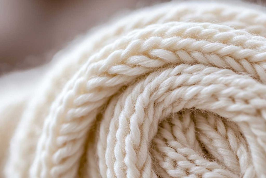 Close-up of luxurious knit texture, showcasing natural fibers for Winter clothes trends 2025.